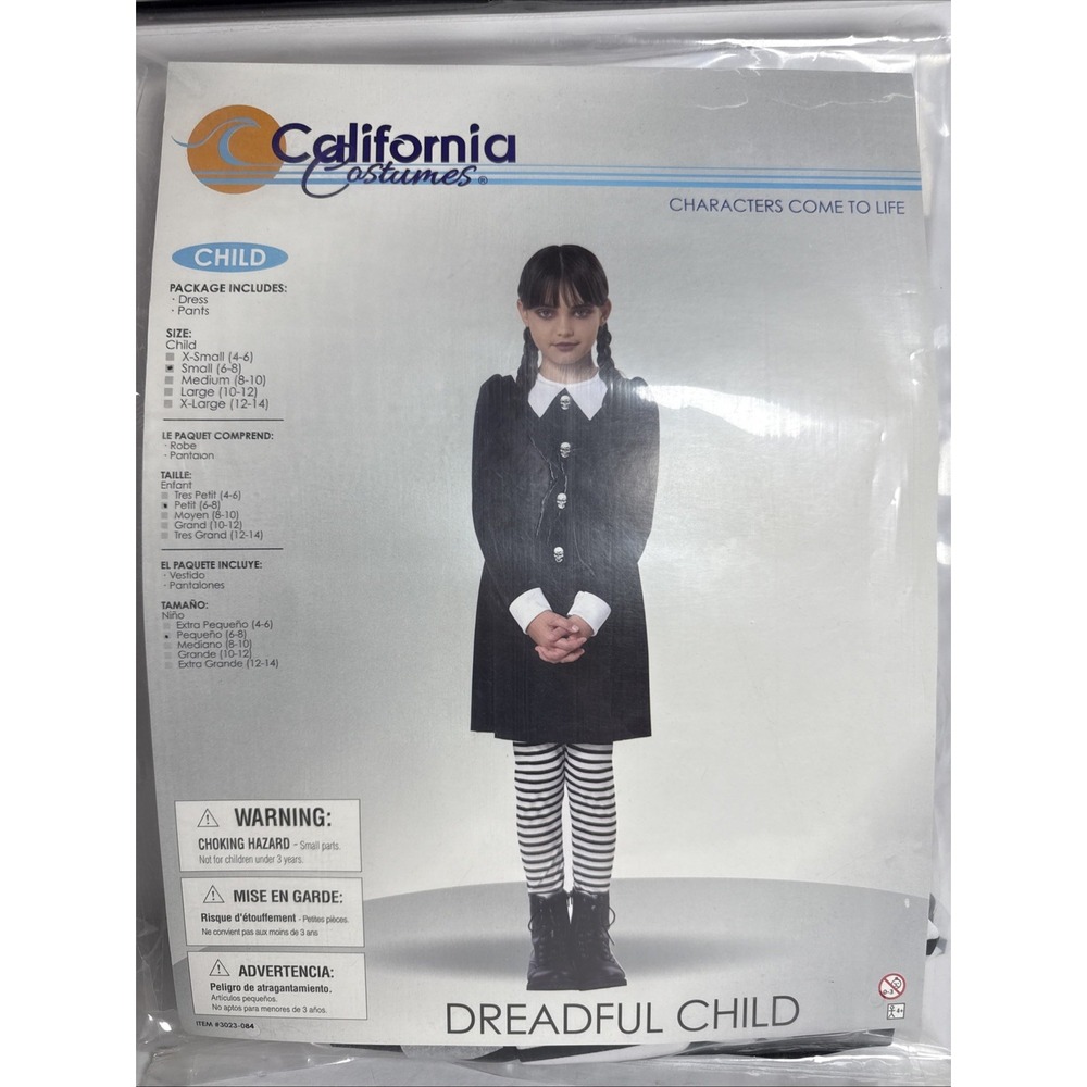 CALIFORNIA COSTUME Wednesday Tween Dreadful Child Sz-XS (4-6) Black w/Pants‎